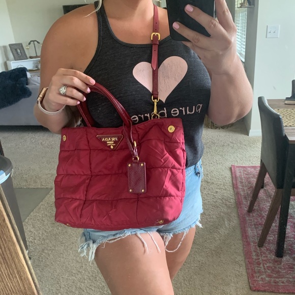 Prada nylon tote , cranberry in color - Picture 6 of 8
